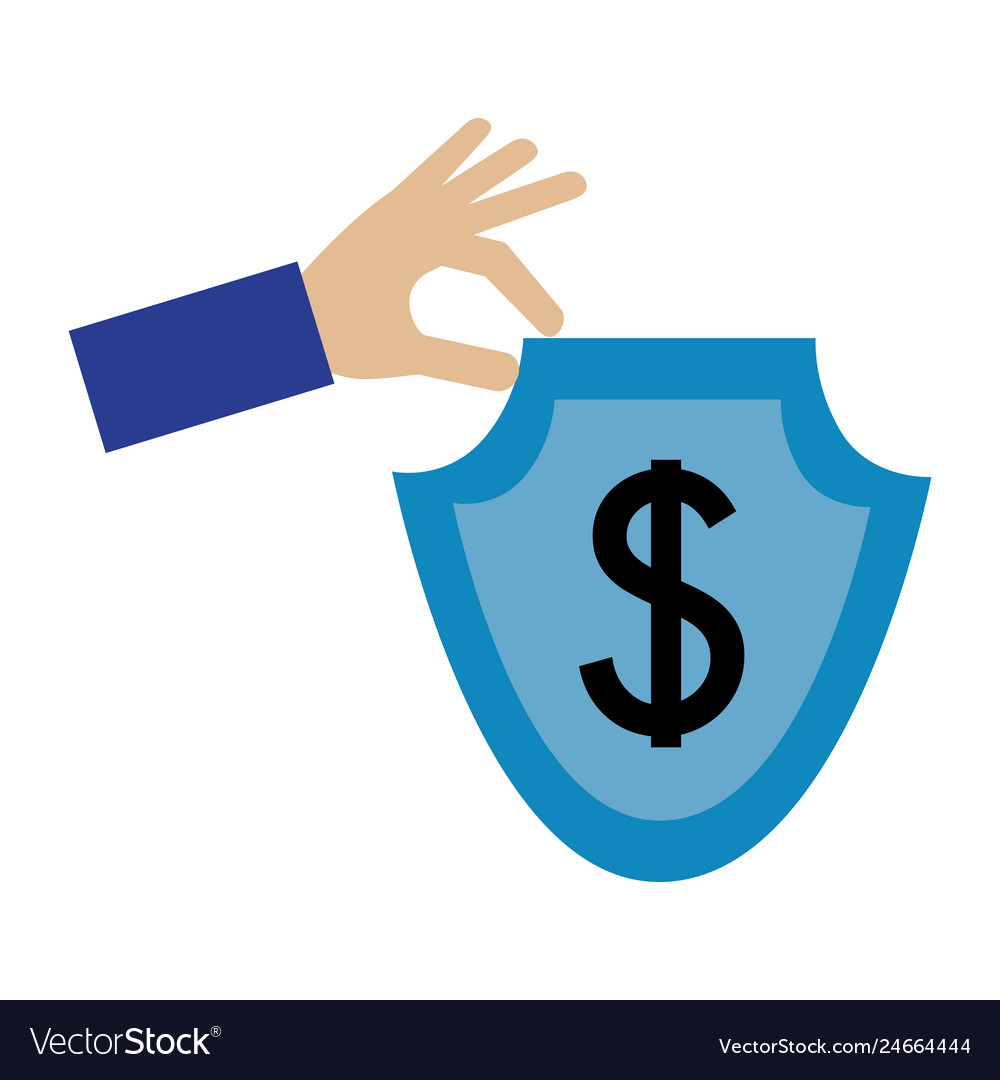 Hand with shield and dollar symbol isolated icon