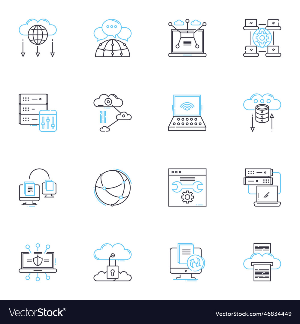 Data mining linear icons set analysis clustering vector image Data mining linear icons set analysis clustering