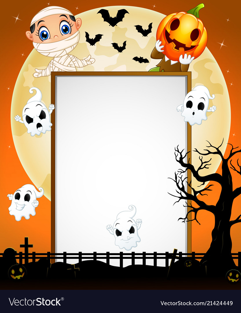 Halloween sign with little mummy pumpkin mask