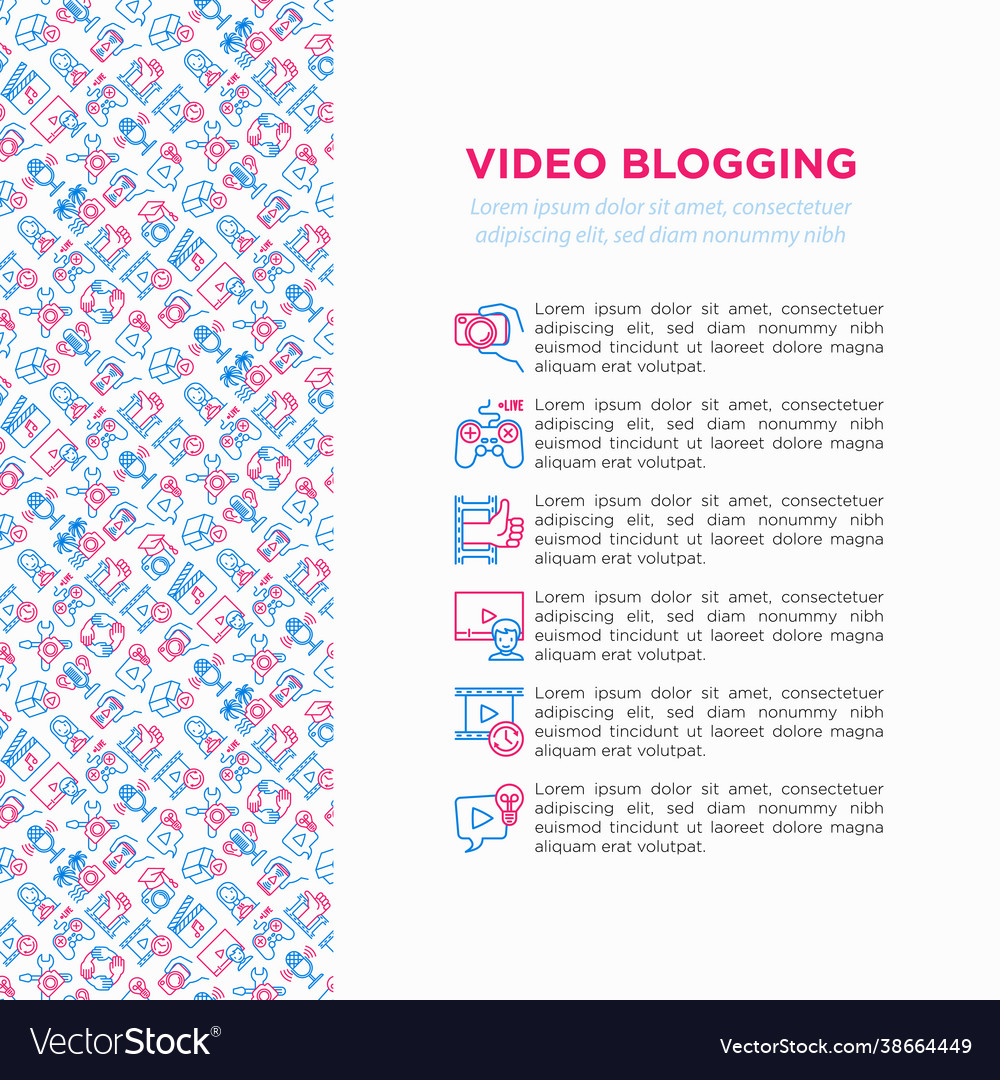 Video blogging concept with thin line icons vlog