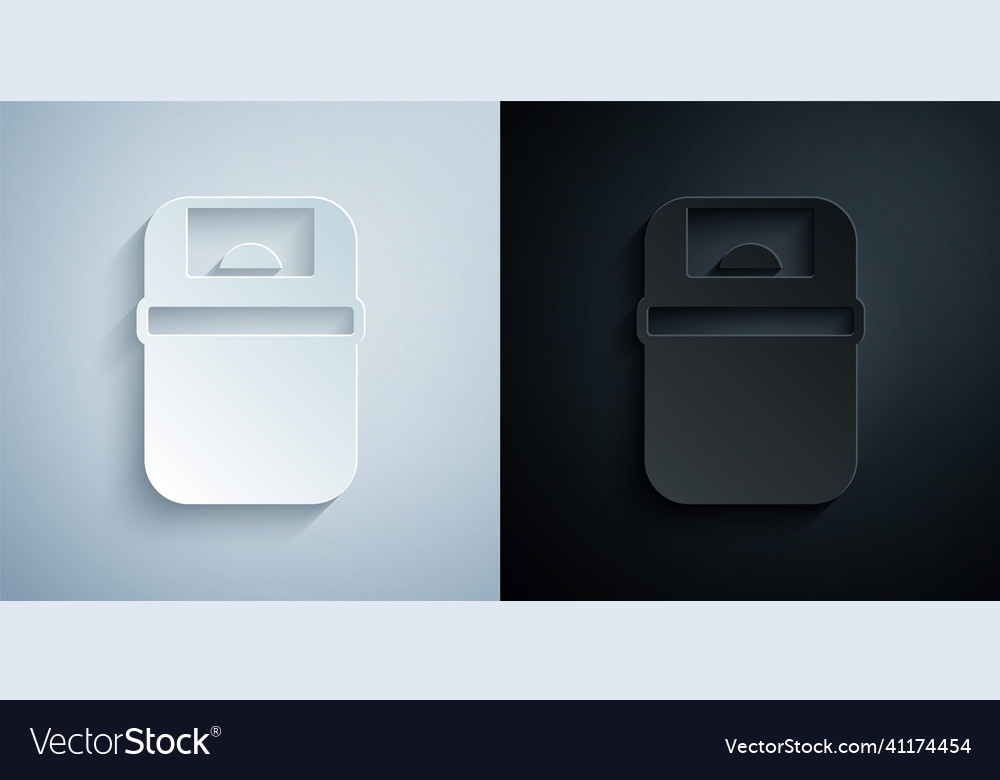 Paper cut trash can icon isolated on grey