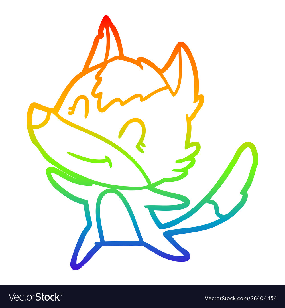 Rainbow Gradient Line Drawing Friendly Cartoon Vector Image