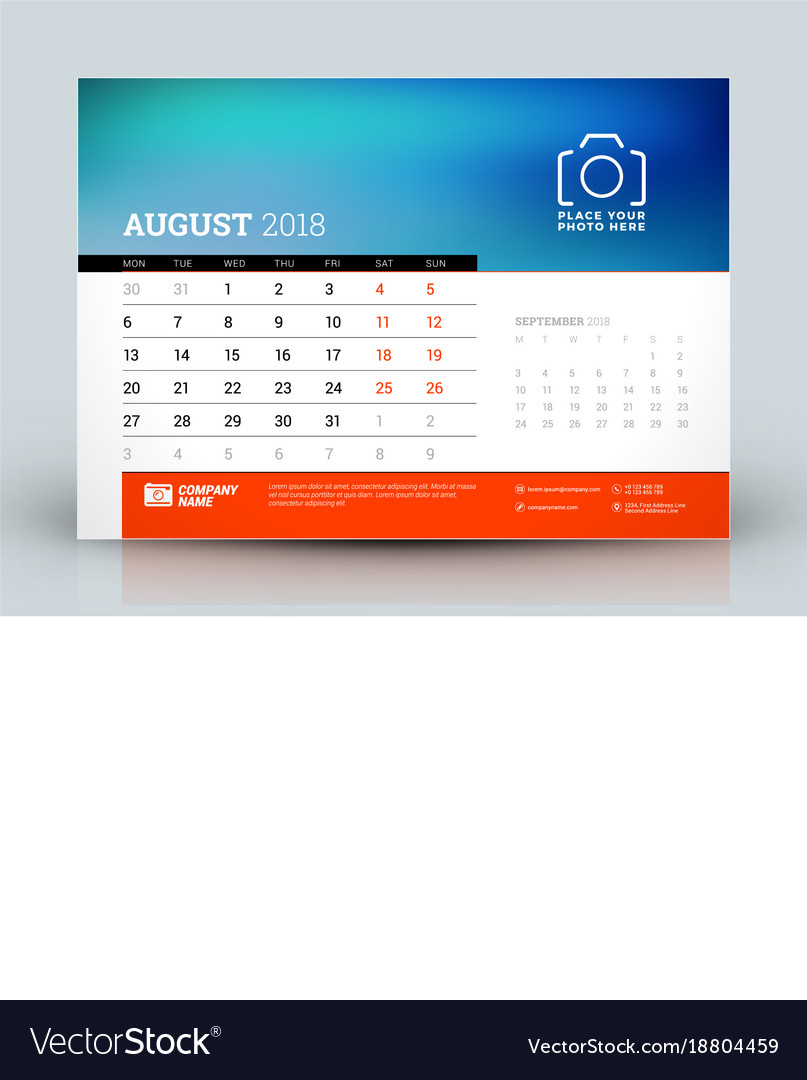 Kalender Designvorlage August 2018 Ort