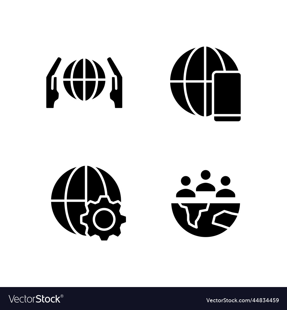 Globalisierung Prozess schwarze Glyph-Symbole Set