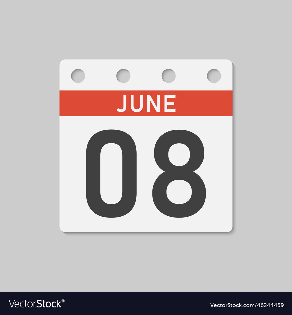 Icon page calendar day - 8 june Royalty Free Vector Image