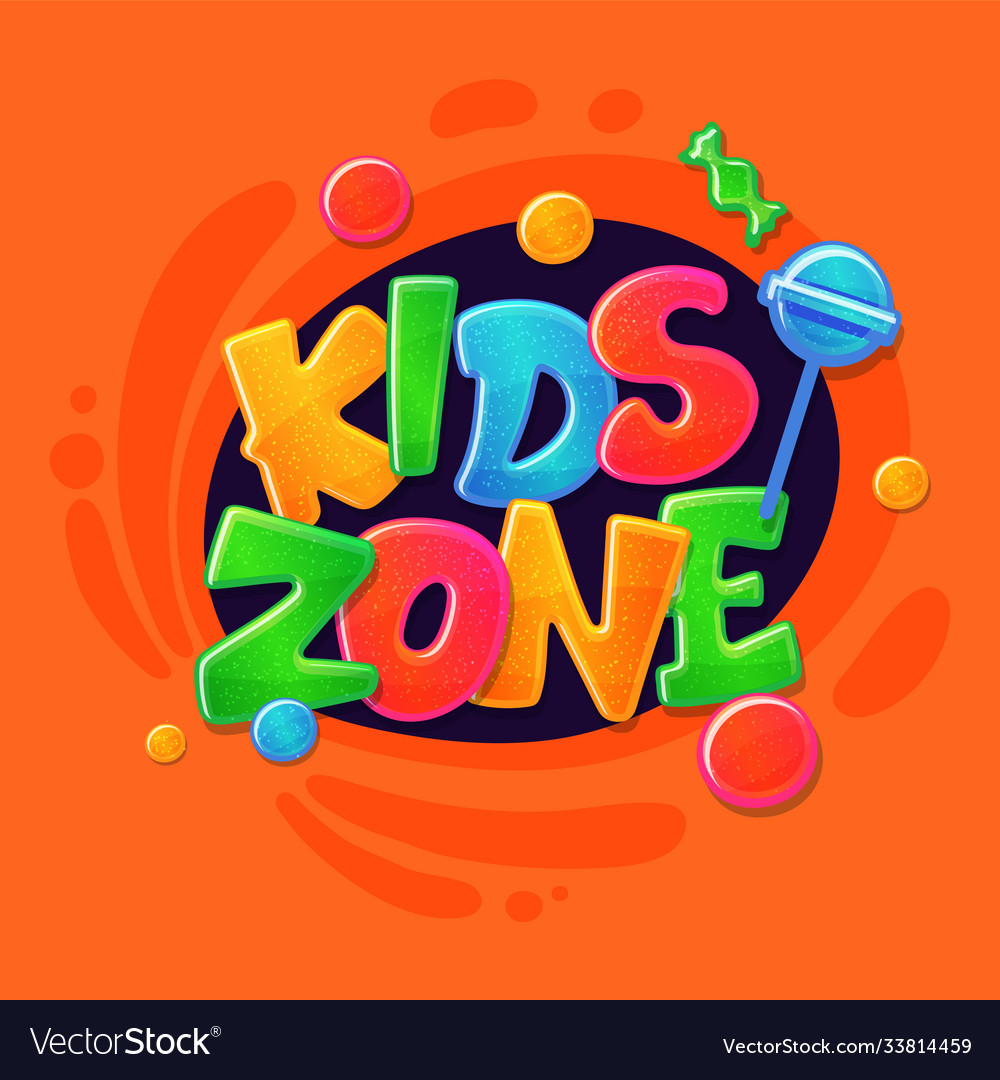 Kids zone banner with letters and sweets flat Vector Image