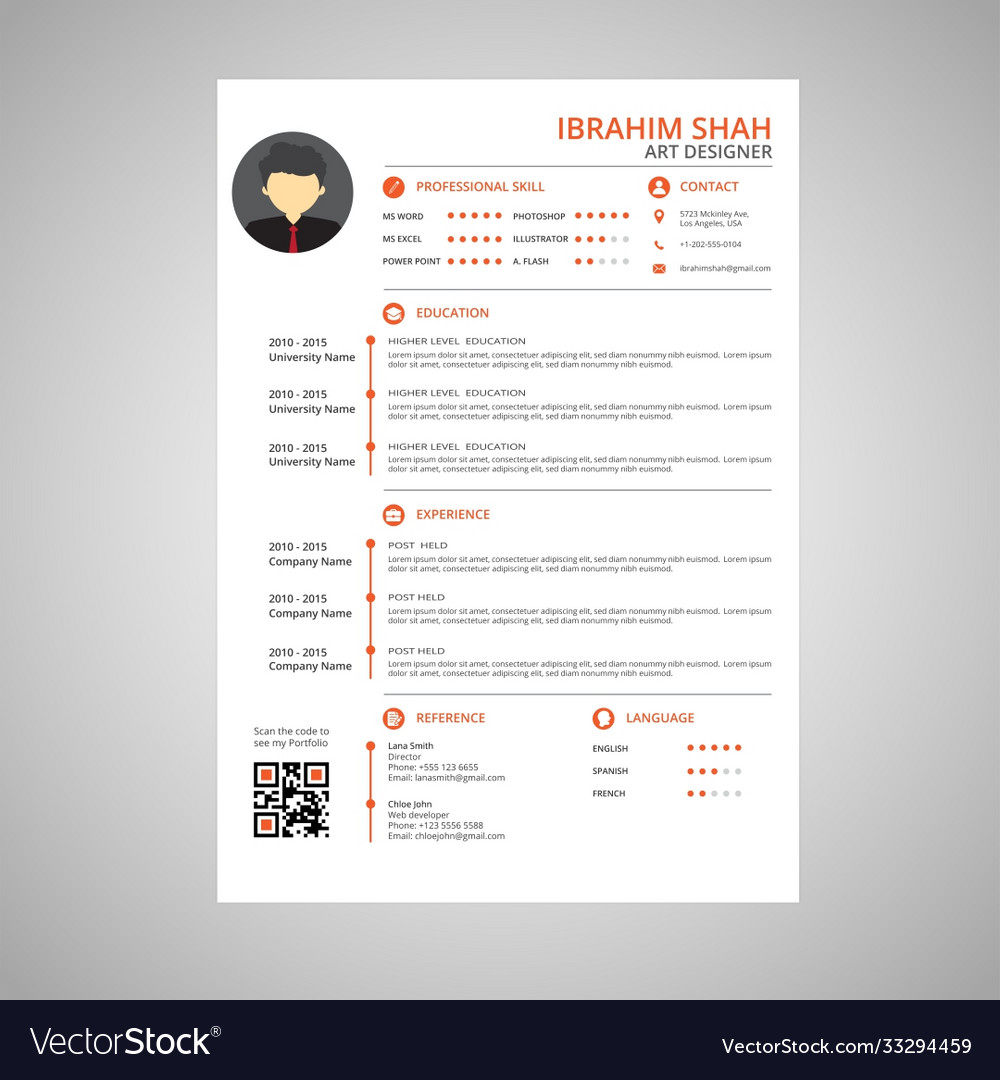 Modern resume with qr code Royalty Free Vector Image