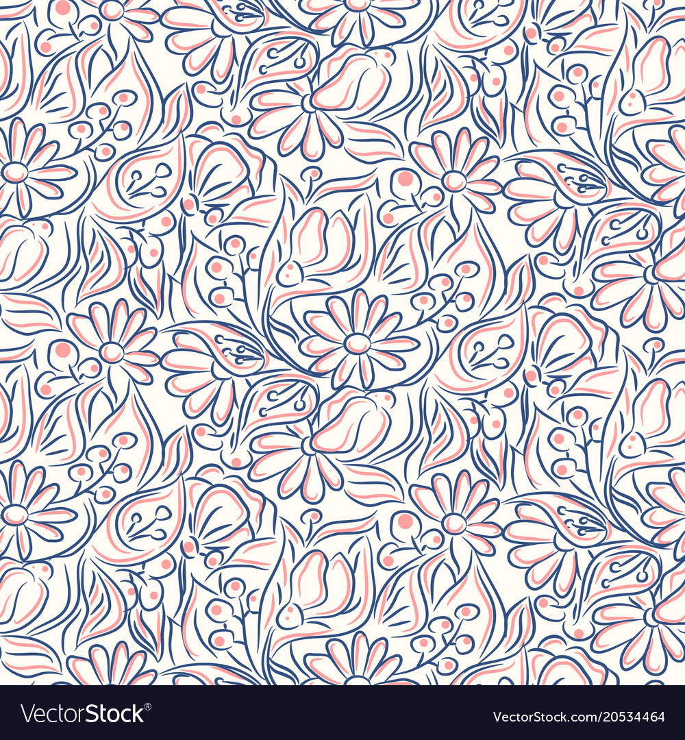 Engraving line sketch style flower seamless