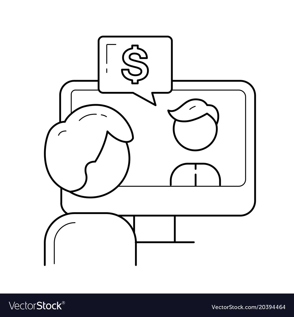 Guy working on a computer line icon