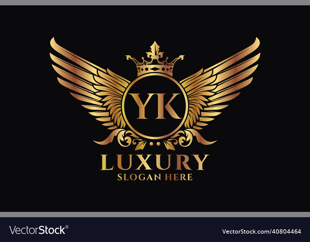 Luxury royal wing letter yk crest gold color logo