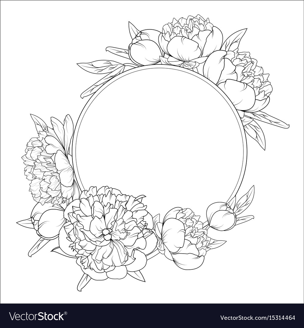 rose peony flowers roung wreath frame template vector image