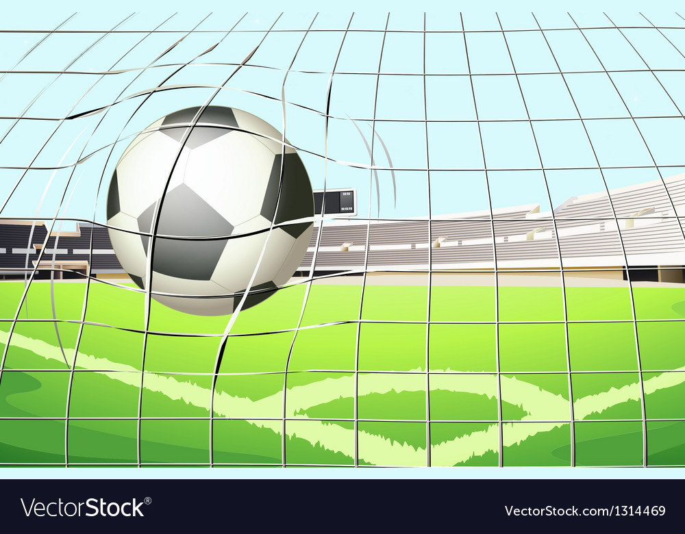 a-ball-hitting-the-soccer-goal-royalty-free-vector-image