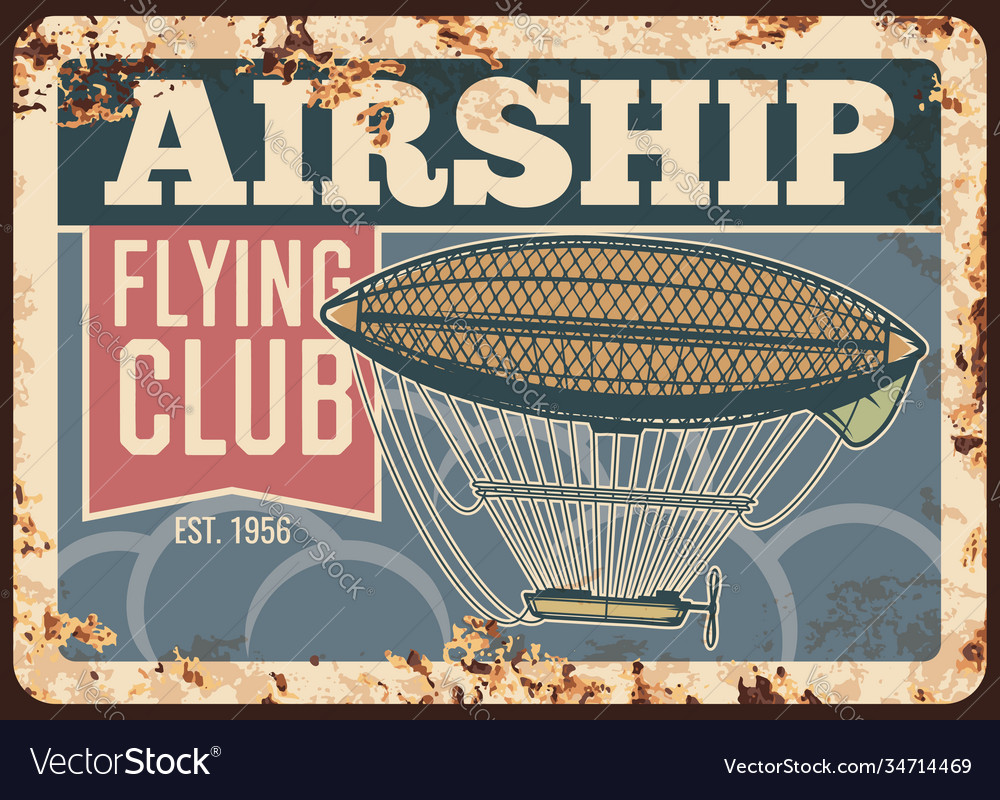 Antique dirigible vehicle rusty metal plate Vector Image