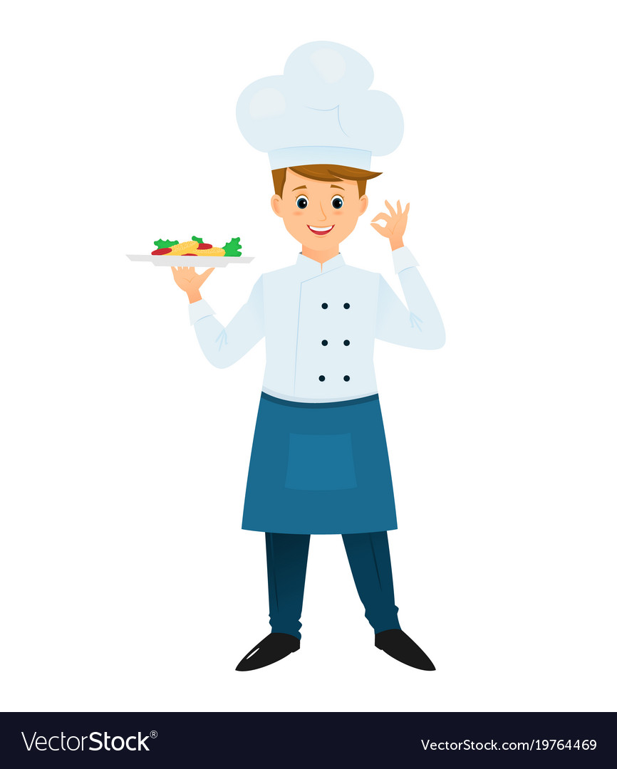 Cartoon chef with a plate of dinner Royalty Free Vector