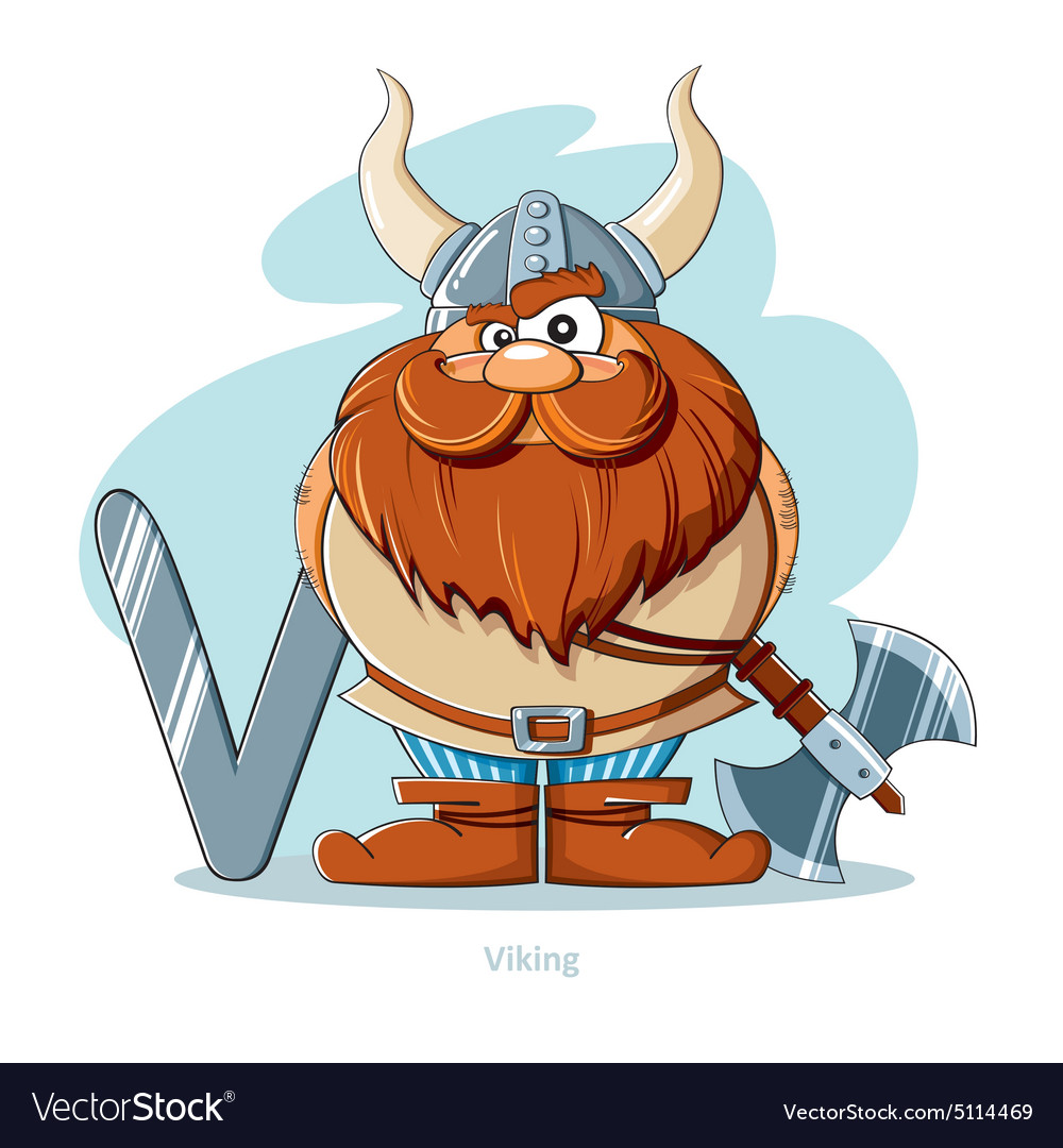 Cartoons alphabet - letter v with funny viking