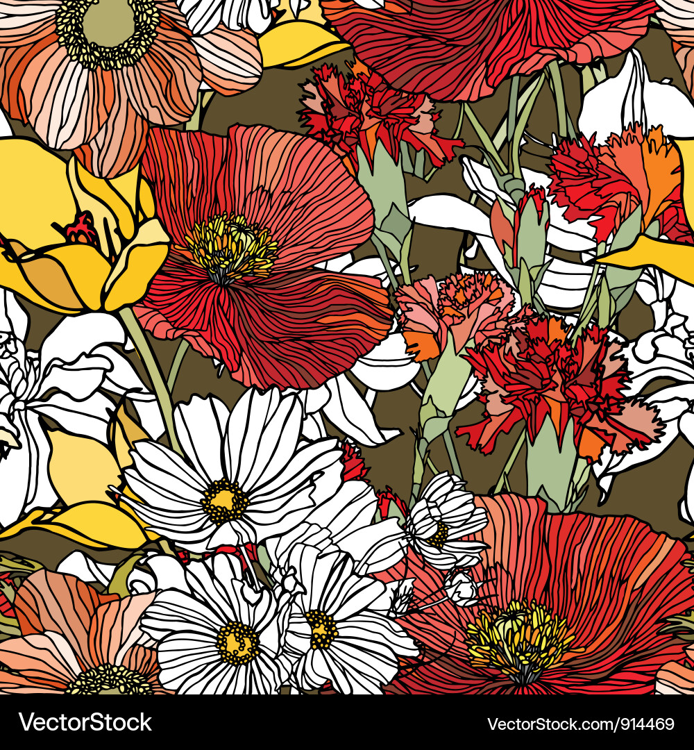 Seamless pattern with flowers Royalty Free Vector Image