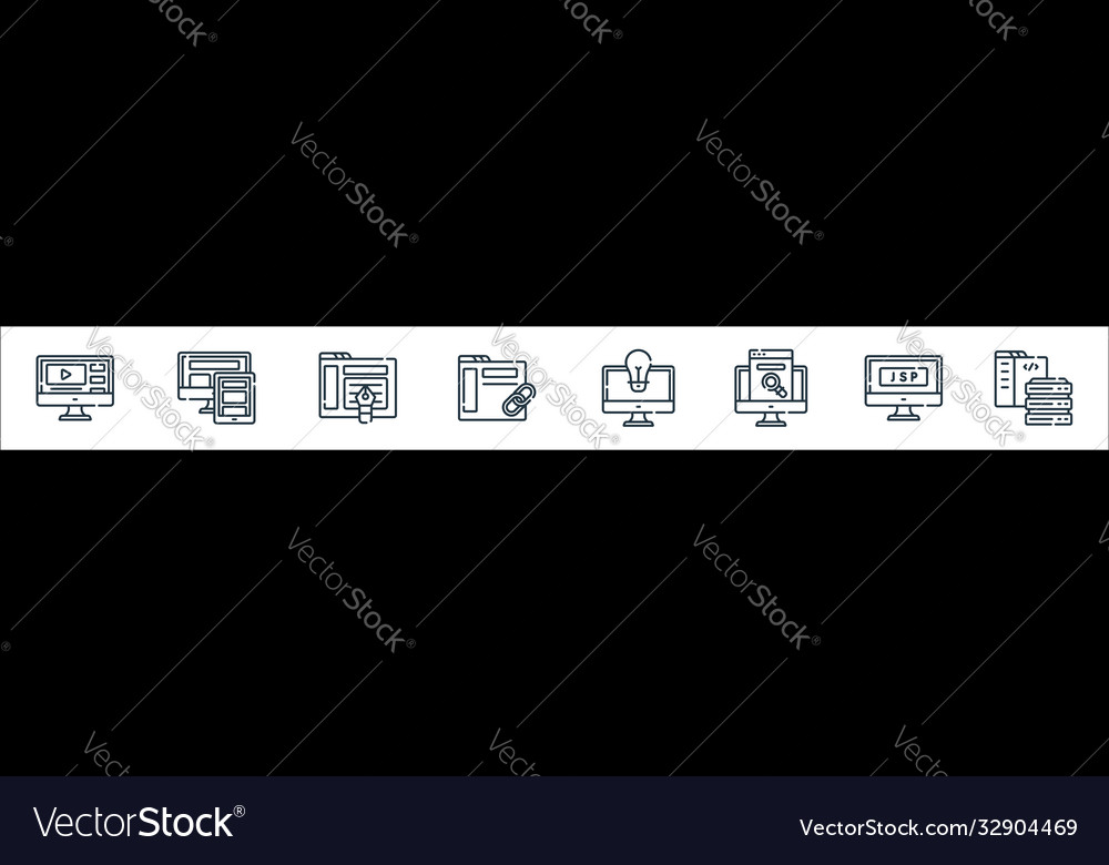 Web development line icons linear set quality vector image Web development line icons linear set quality