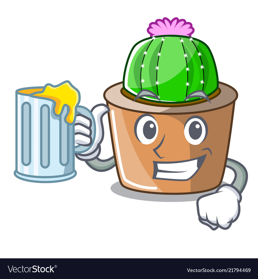With juice cartoon star cactus in flower pot
