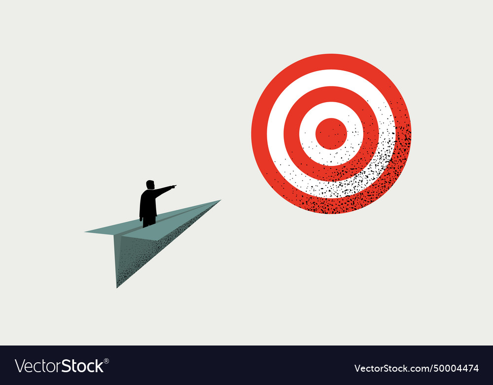 Businessman riding paper plane to reach target Vector Image