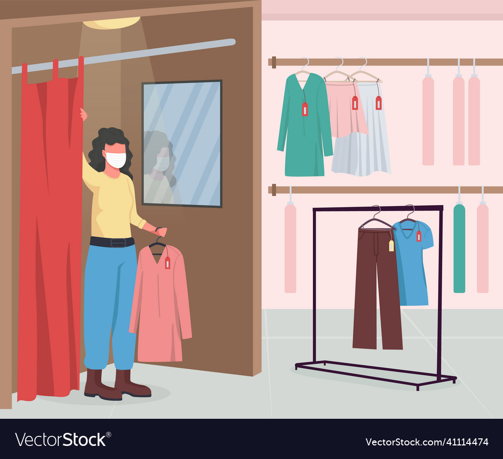 Clothing shop during epidemic flat color