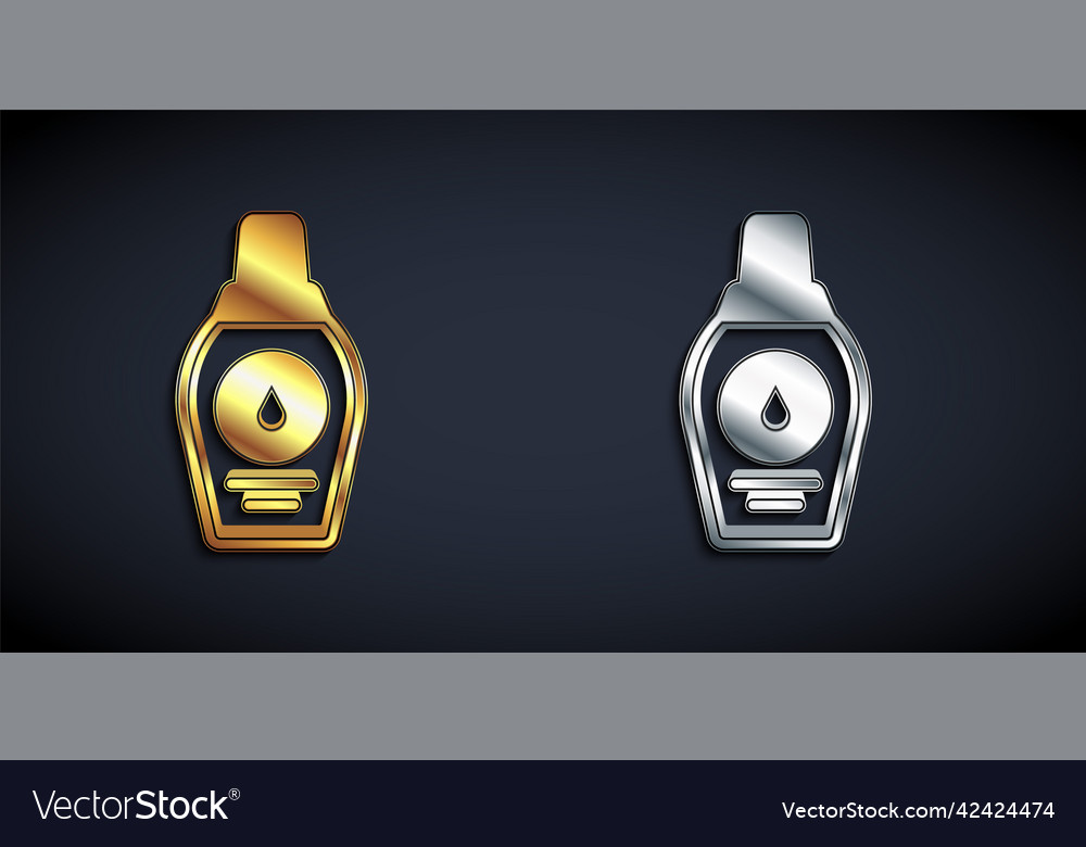 Gold and silver bottle of shampoo icon isolated