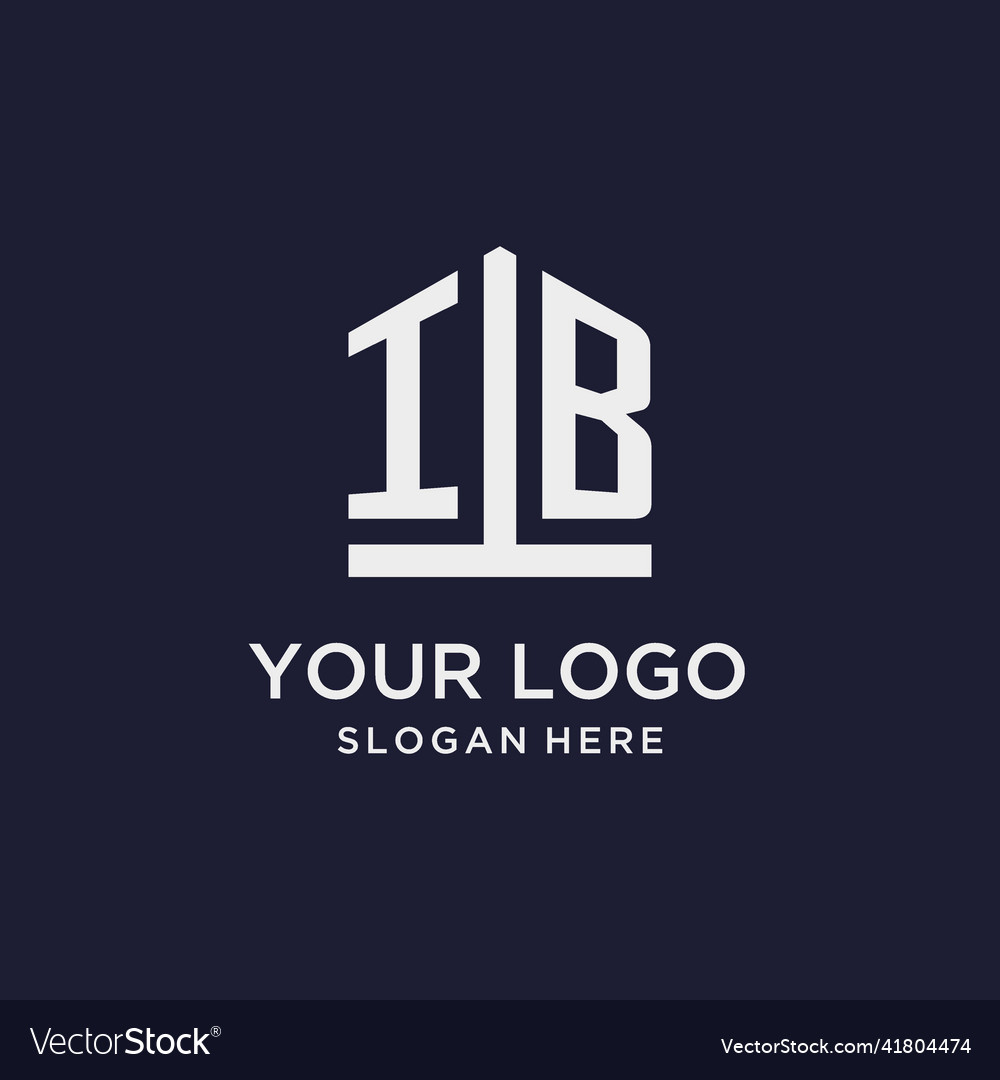 Ib initial monogram logo design with pentagon