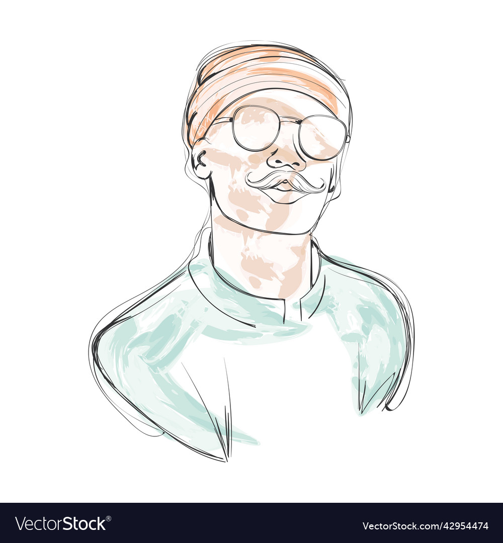 Isolated watercolor sketch of hipster