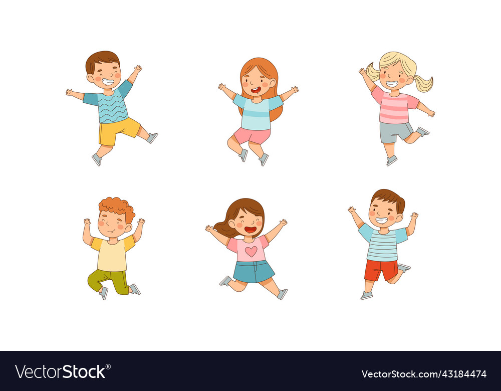 Joyful little boys and girls jumping Royalty Free Vector