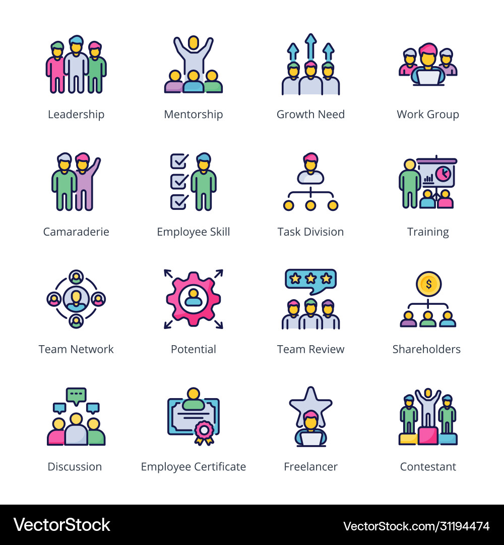 Teamwork filled line icons Royalty Free Vector Image