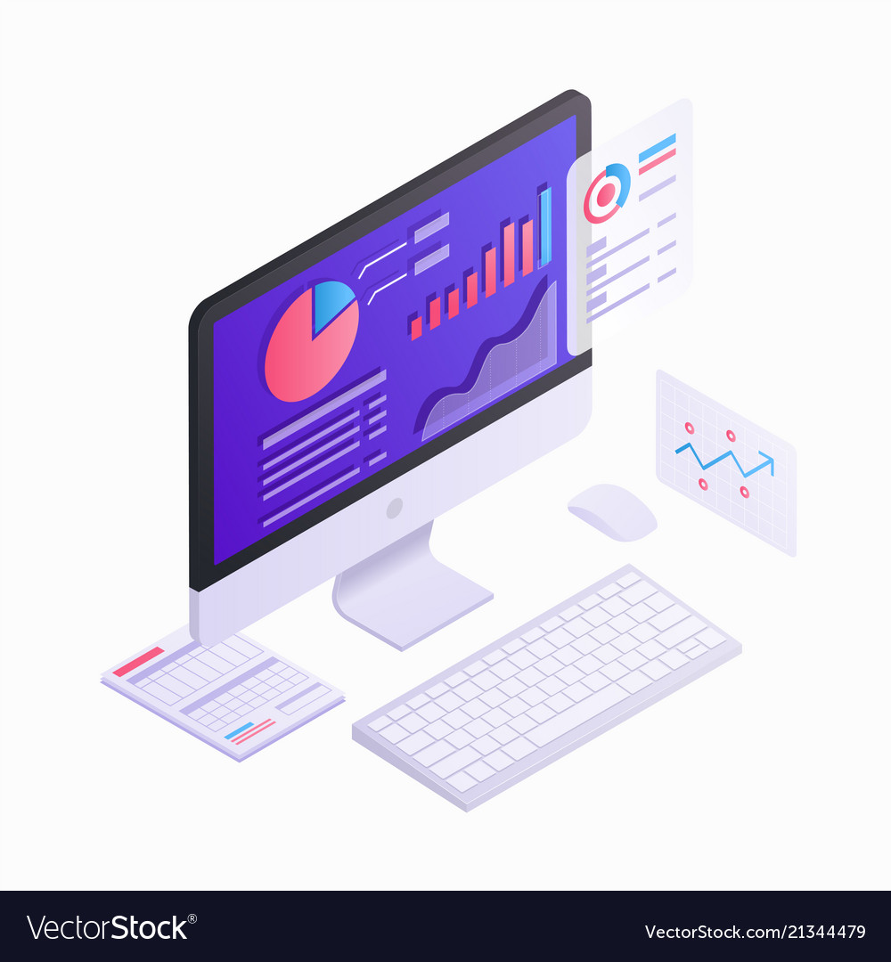 Computer monitor isometric 3d design with Vector Image