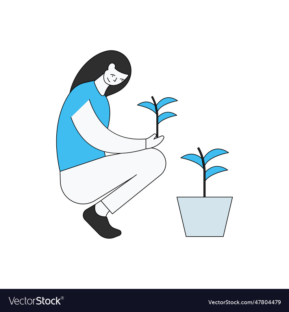 Girl is planting Royalty Free Vector Image - VectorStock