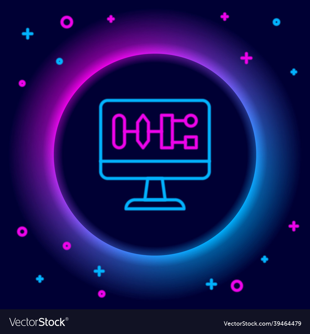 Glowing neon line algorithm icon isolated on black vector image Glowing neon line algorithm icon isolated on black