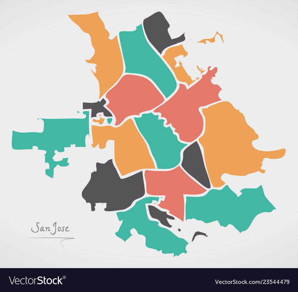 San jose california map with boroughs and modern