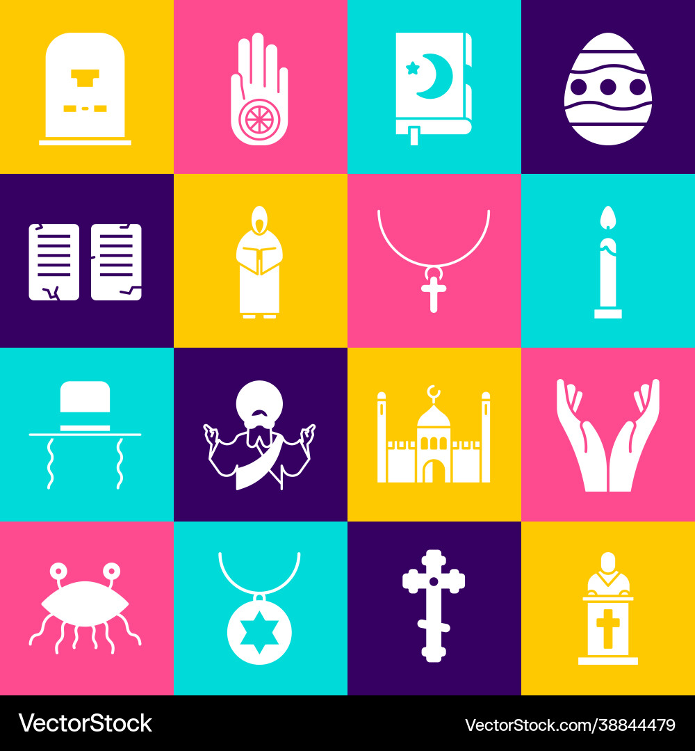 Set church pastor preaching hands praying Vector Image