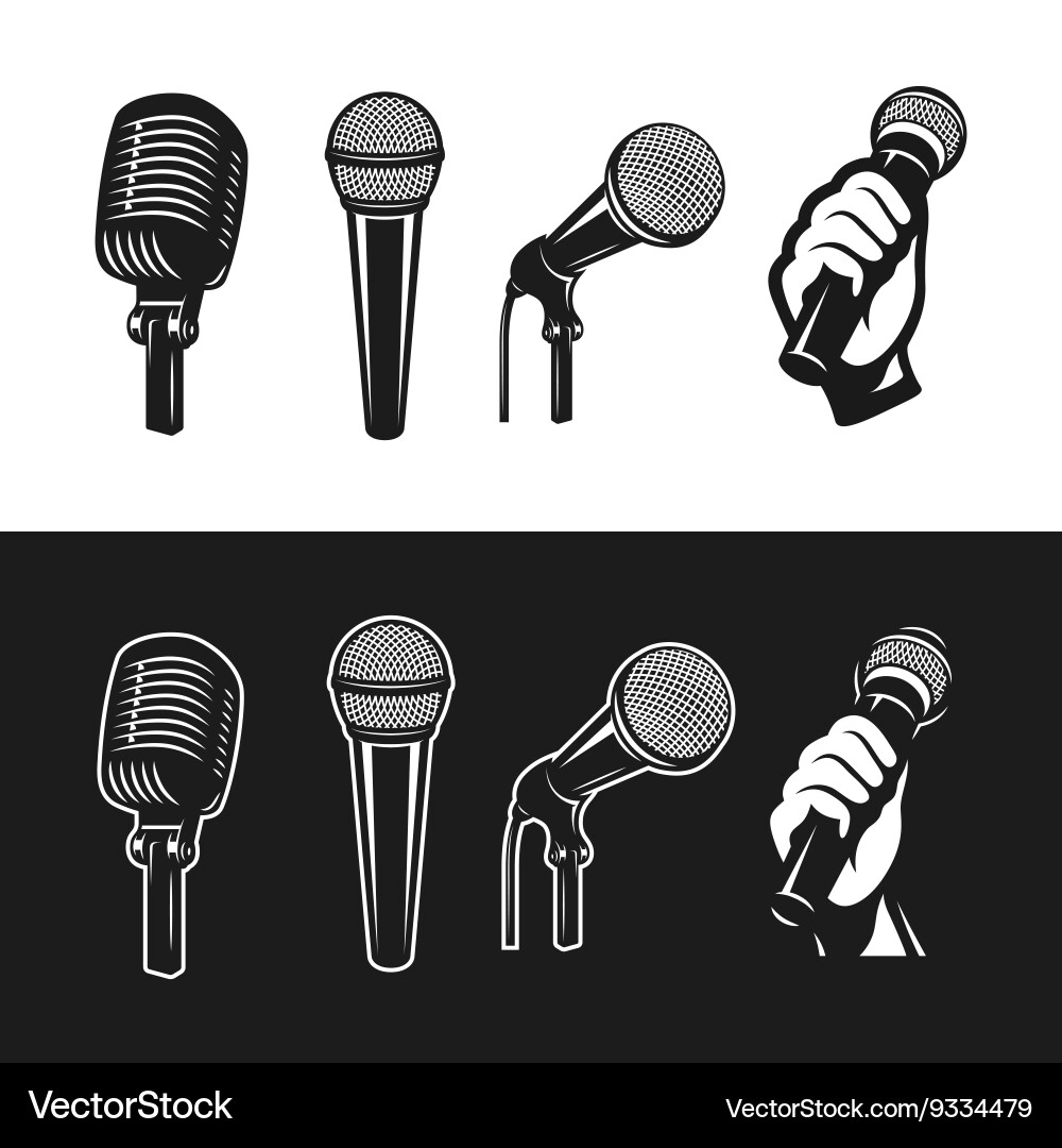 Set of monochrome microphones Royalty Free Vector Image