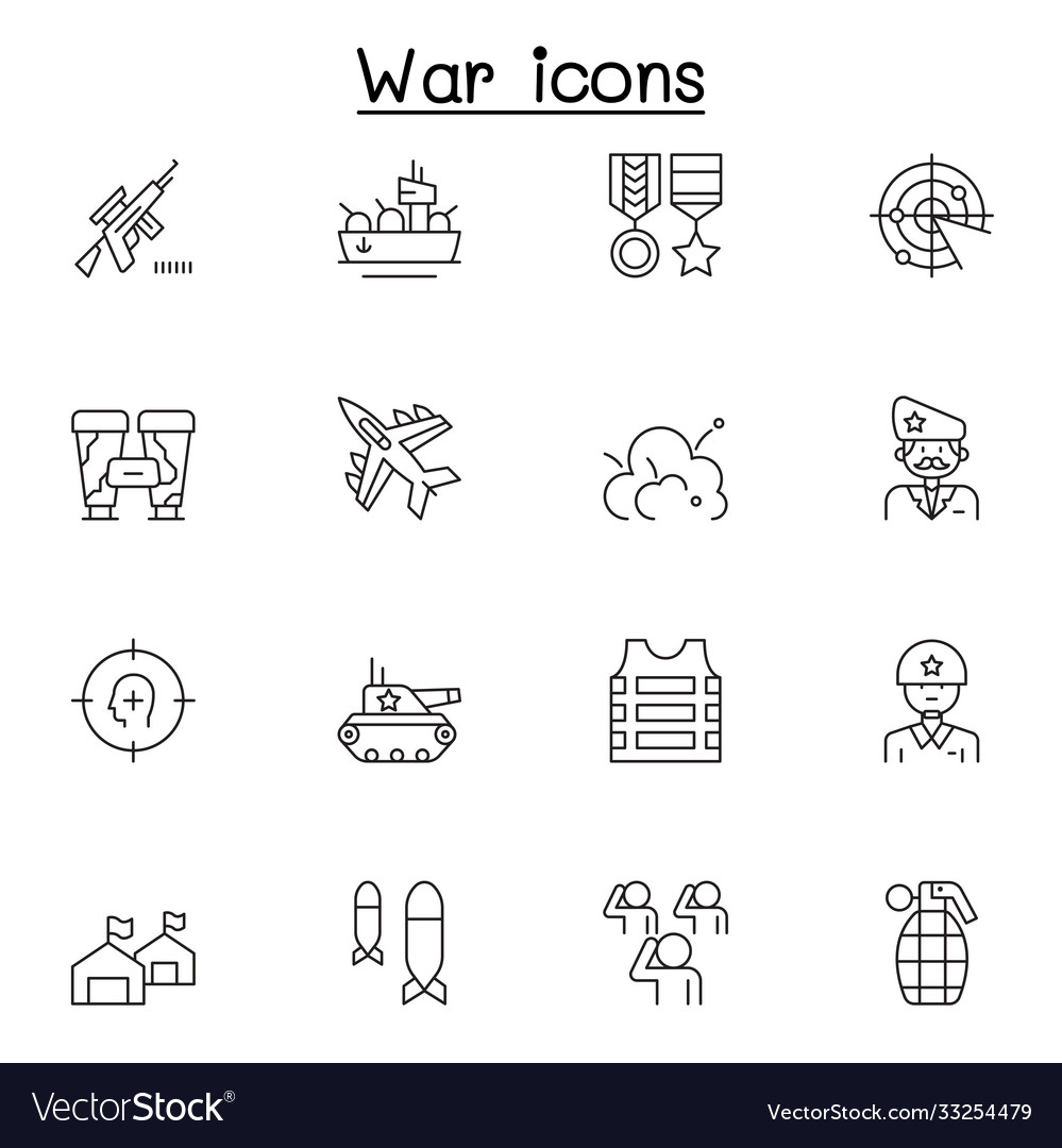 Set war related line icons contains Royalty Free Vector