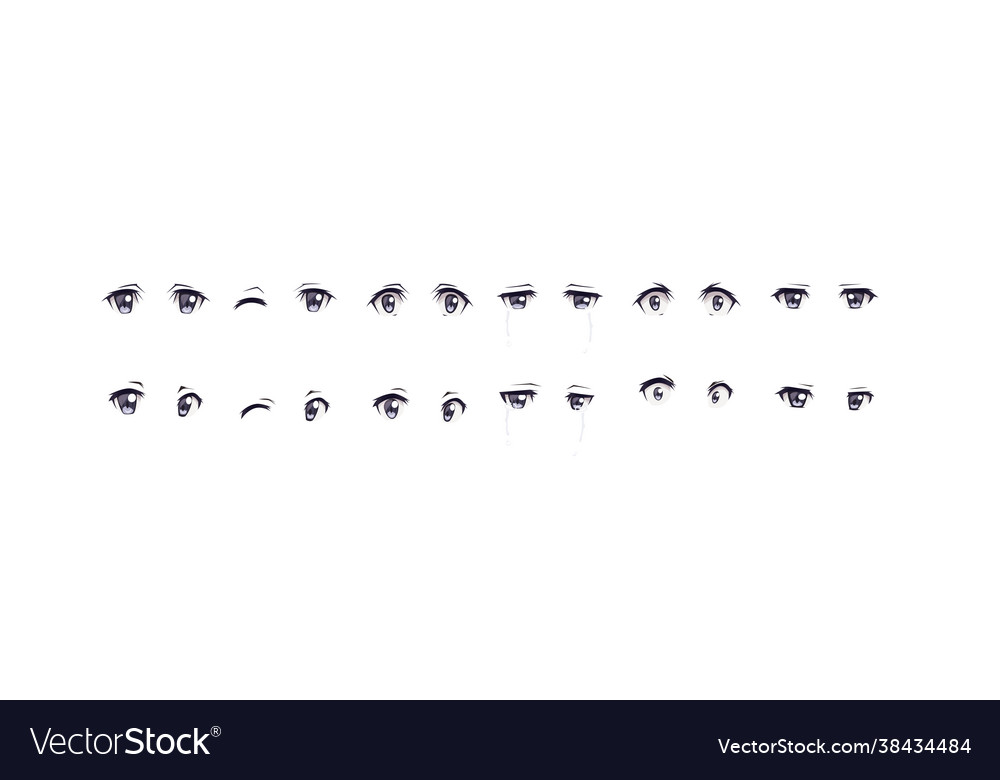 Anime Manga Boy Expressions Eyes Set. Japanese Cartoon Style Stock