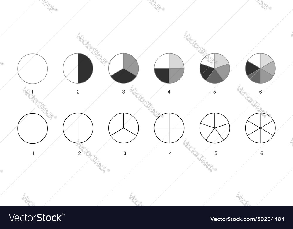 Circle divides into parts from 1 to 6 donut Vector Image