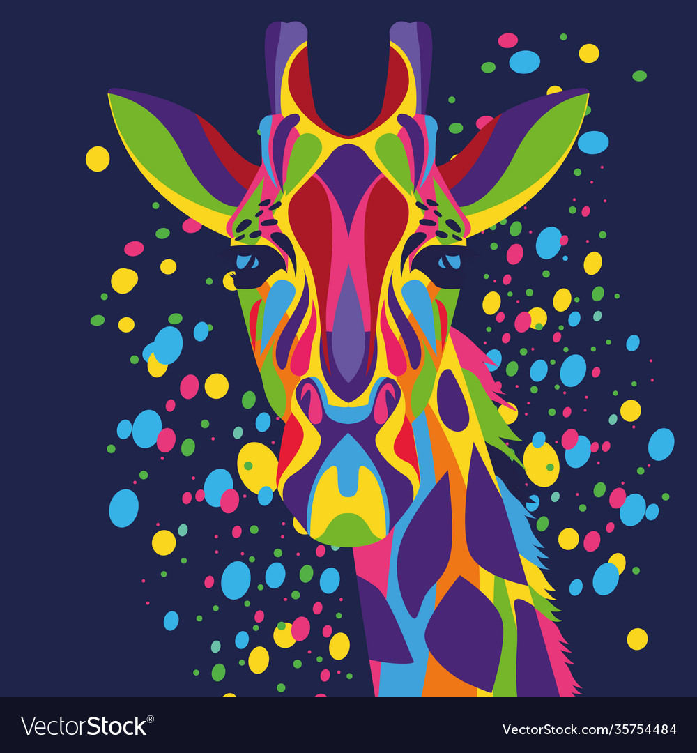 Giraffe wild life technicolor in blue background