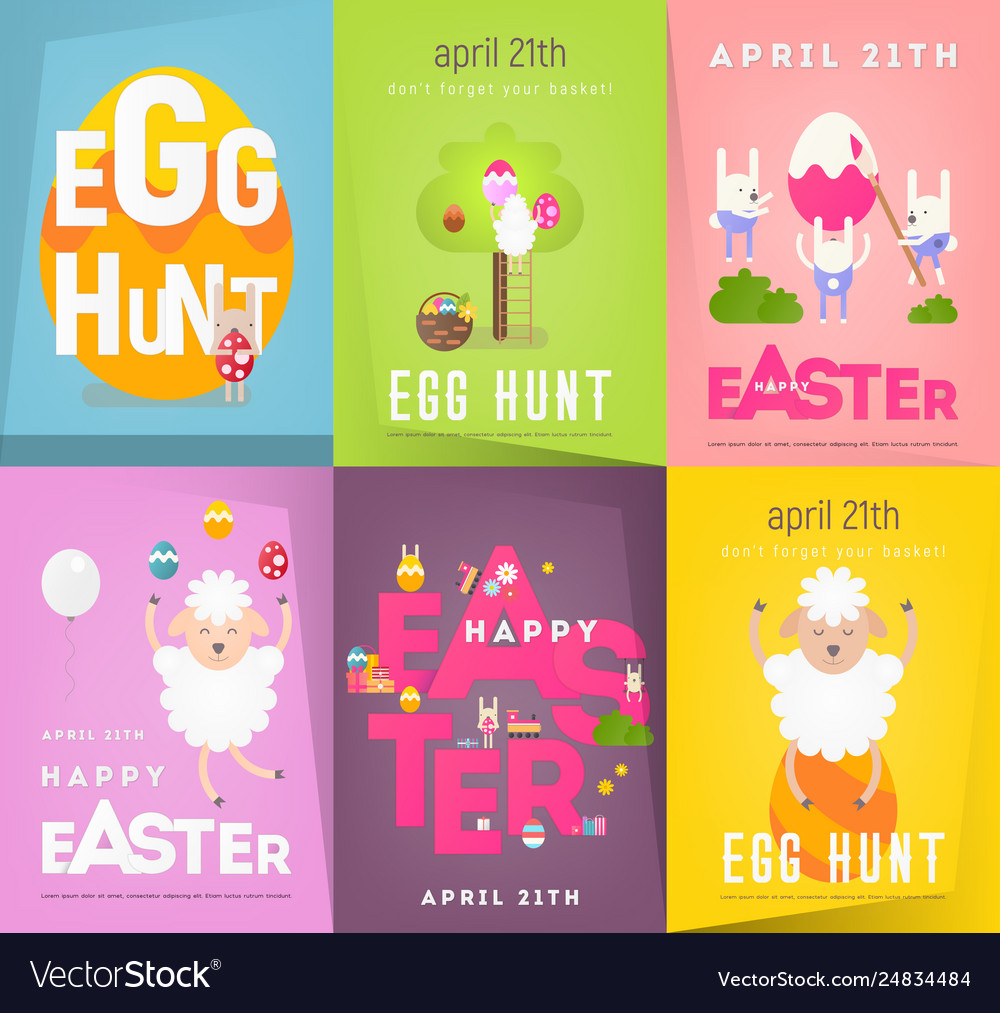 Happy easter posters set vector image Happy easter posters set