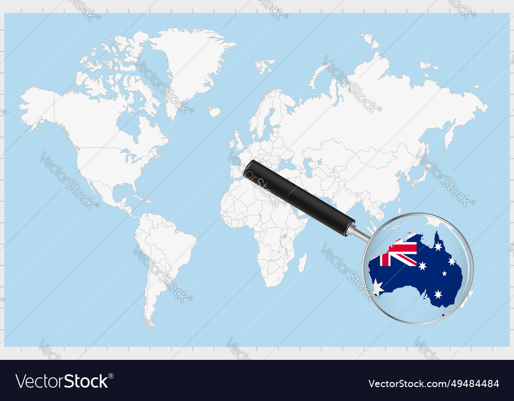 Magnifying glass showing a map of australia