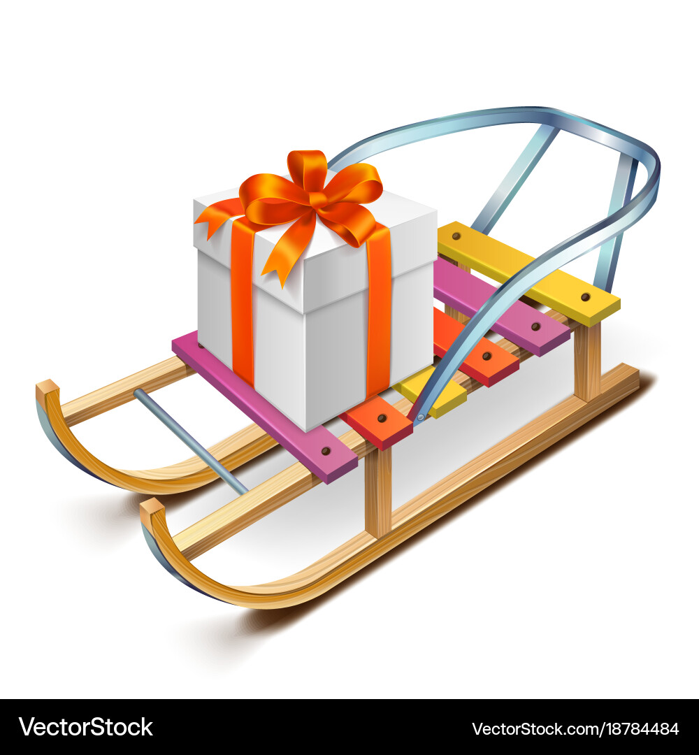 Wooden sled with a box on it Royalty Free Vector Image