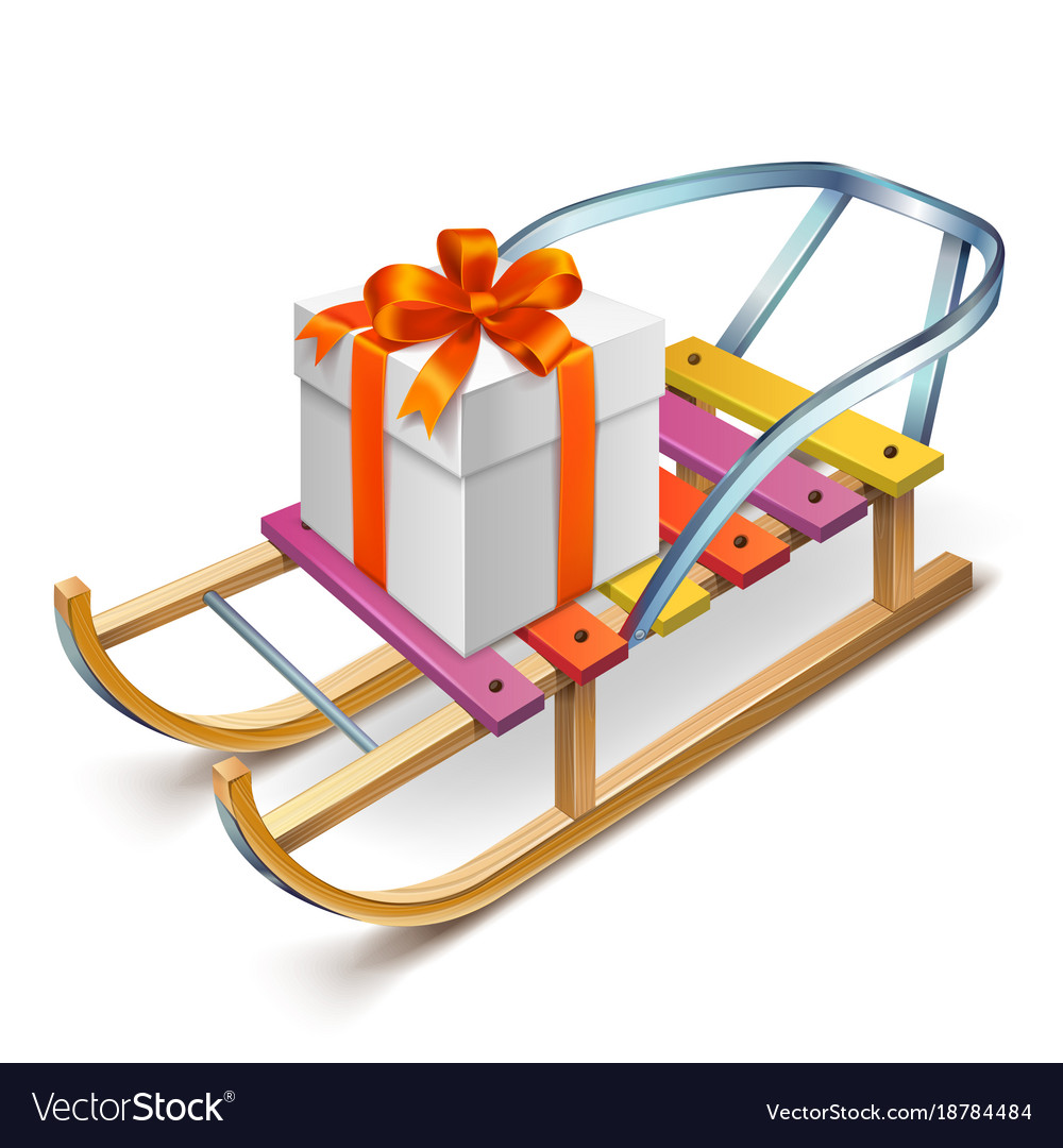 Wooden sled with a box Royalty Free Vector Image