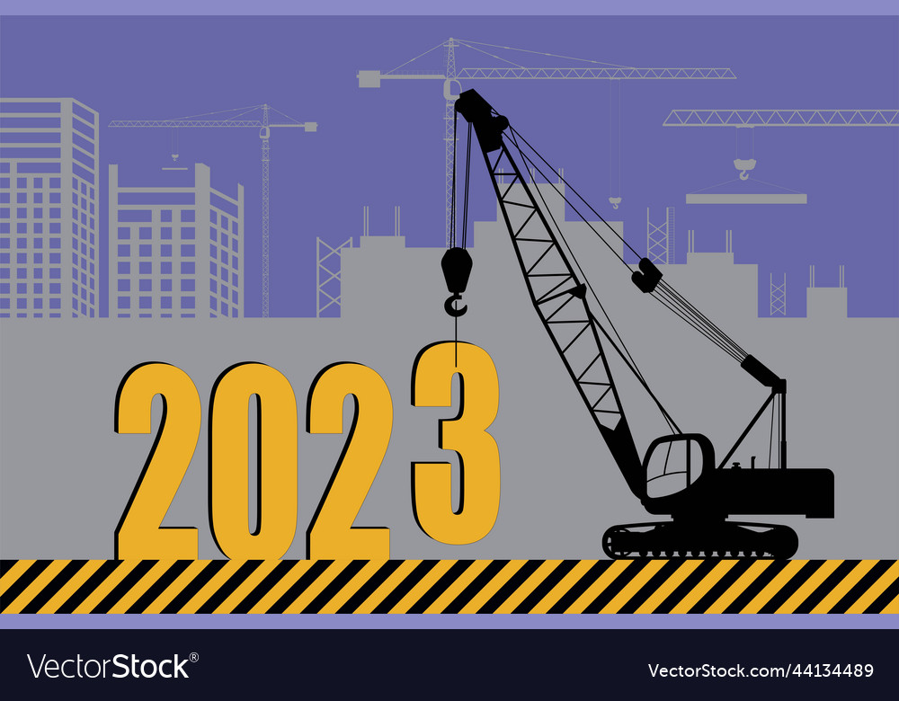 New year card construction crane assembles 2023