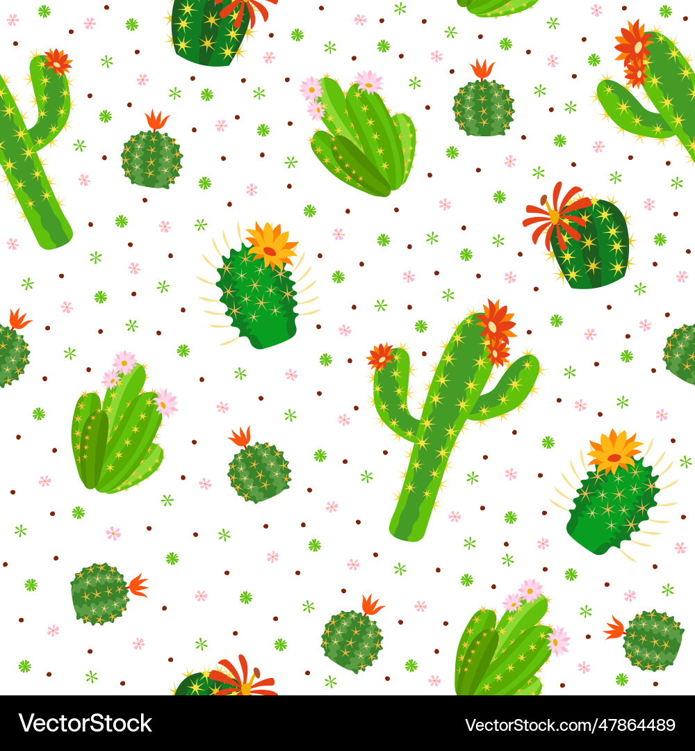 Seamless pattern with green cacti cactus Vector Image