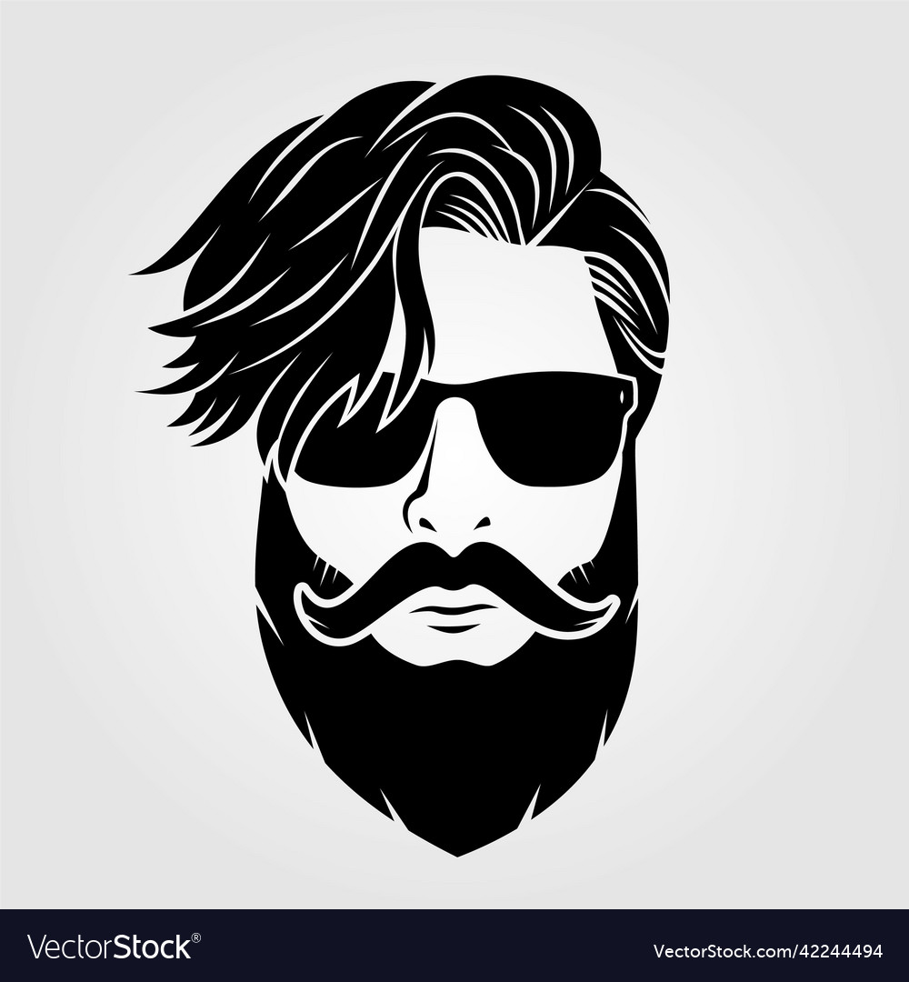 Bearded Men In Sunglasses Hipster Face Icon Vector Image 6266