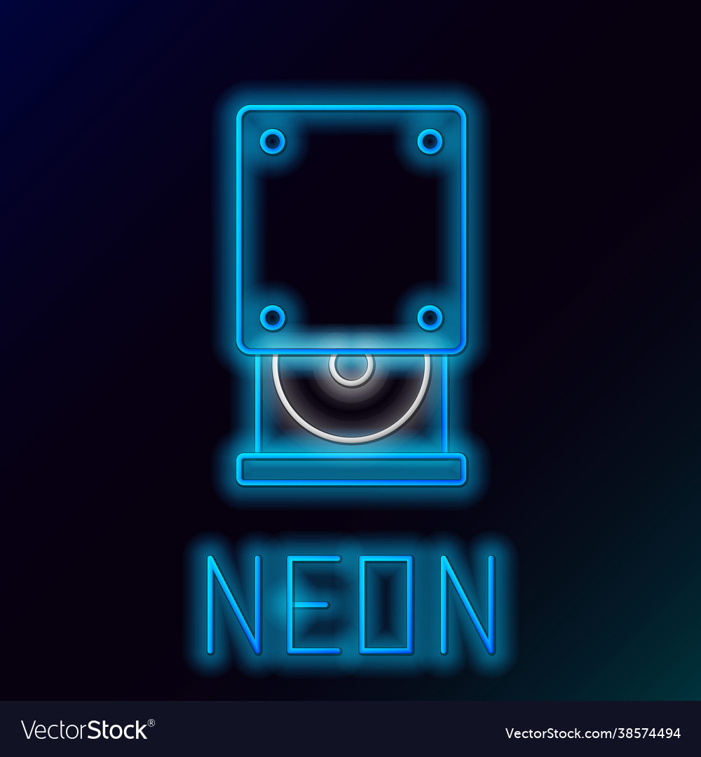 Glowing neon line optical disc drive icon isolated