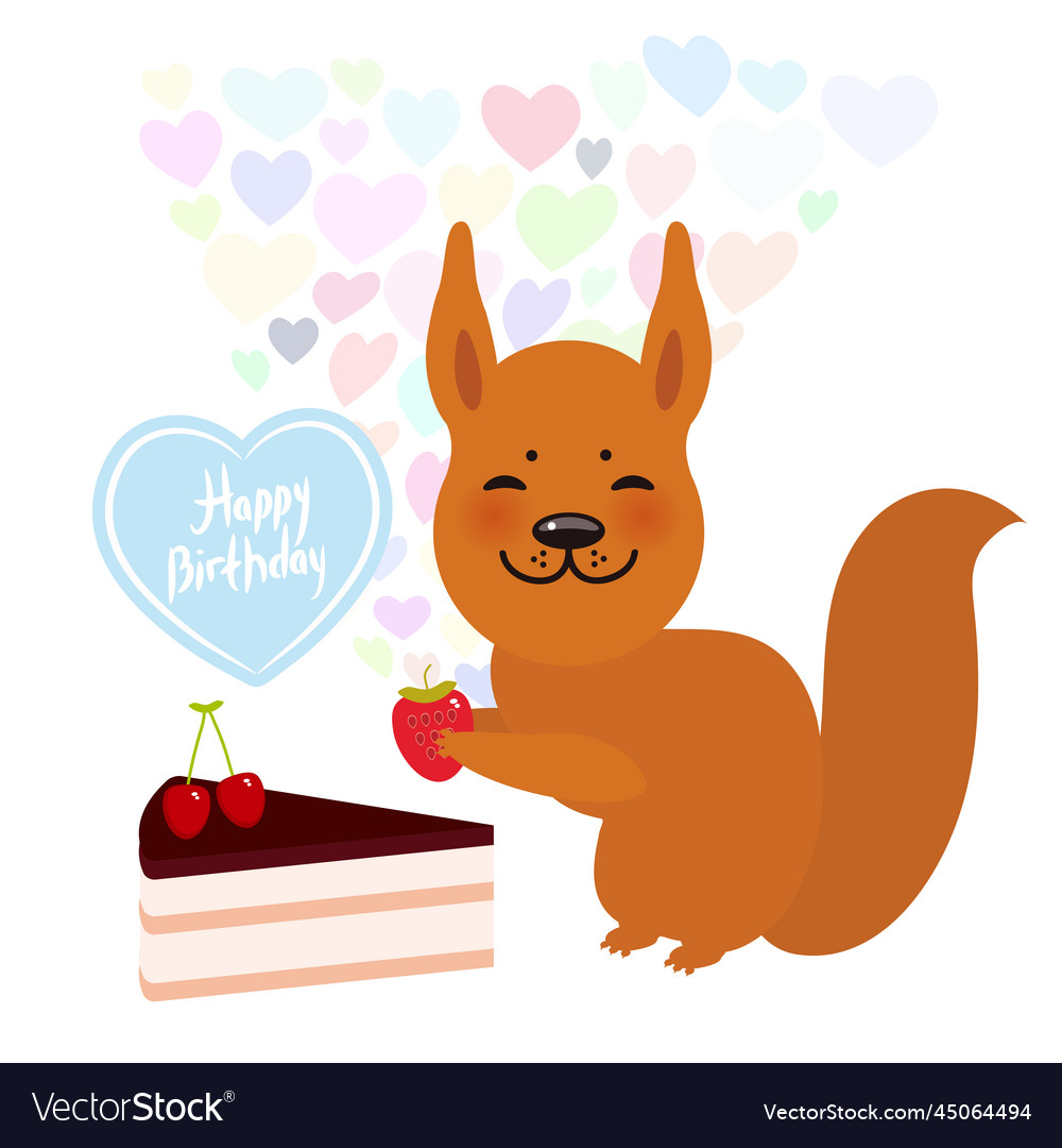 Happy birthday card design cute kawaii squirrel