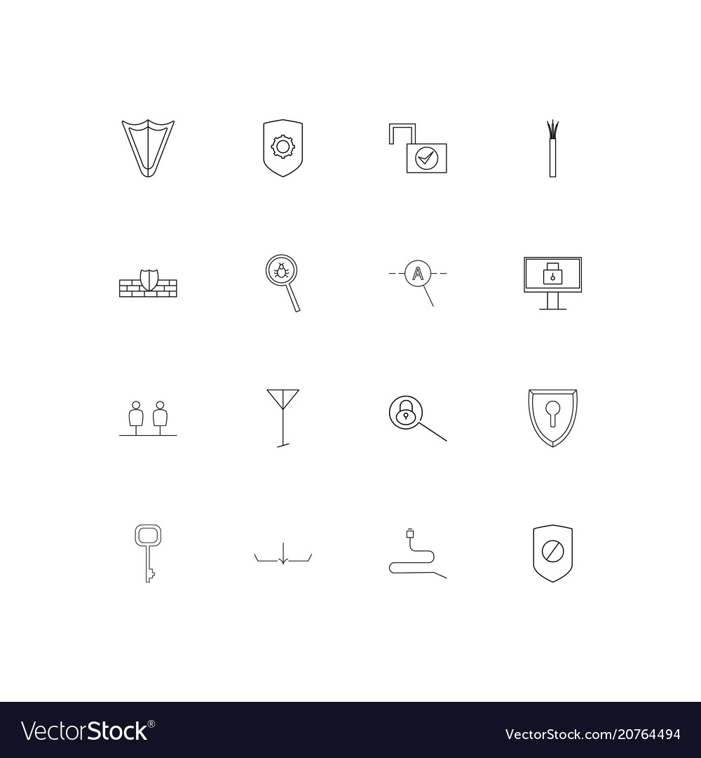 Internet security linear thin icons set outlined