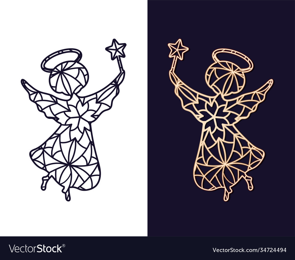 Little angel with a star openwork carved stencil Vector Image